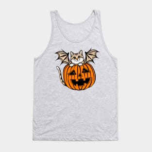 Cute Creepy Cat With Bat Wings In A Jack O Lantern Funny Halloween Tank Top